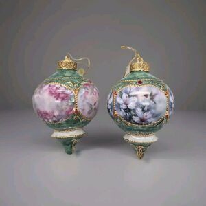 Set Of (2) Vintage Bradford Editions Christmas  Hummingbird Porcelain Ornaments